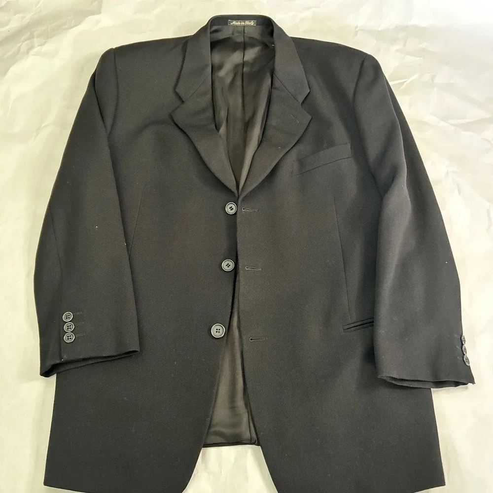 Giorgio Armani Le Collezioni VTG Mens Black Wool Blazer Jacket‎ Made in Italy 42